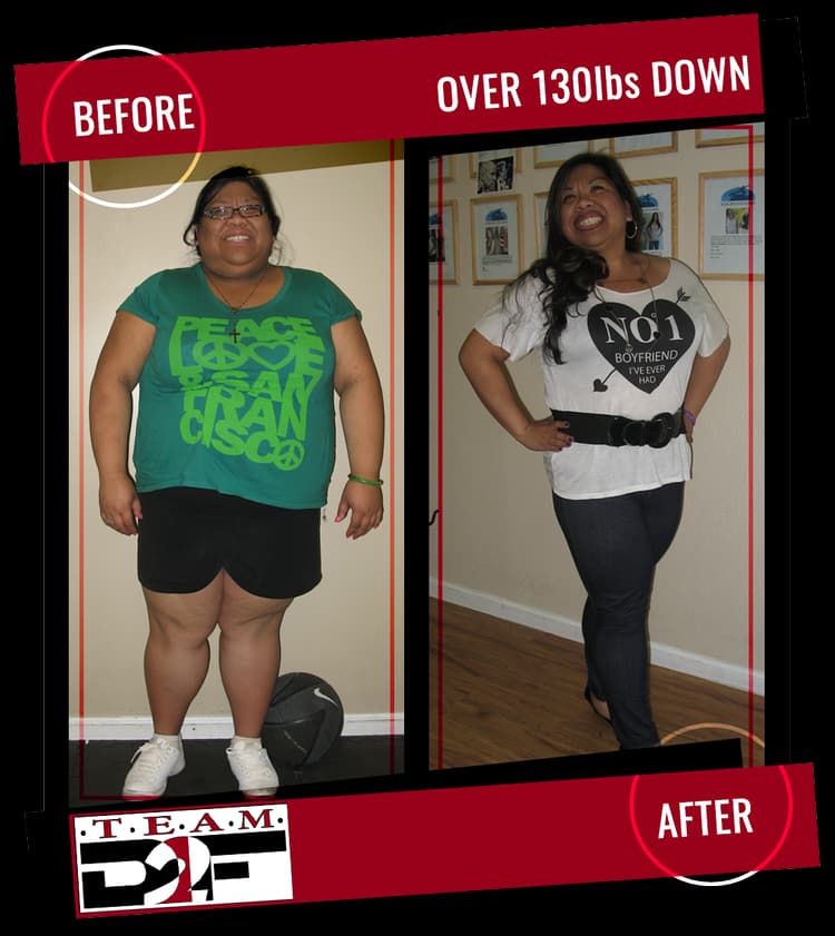 Dedicated 2 Fitness client before and after losing over 130 pounds